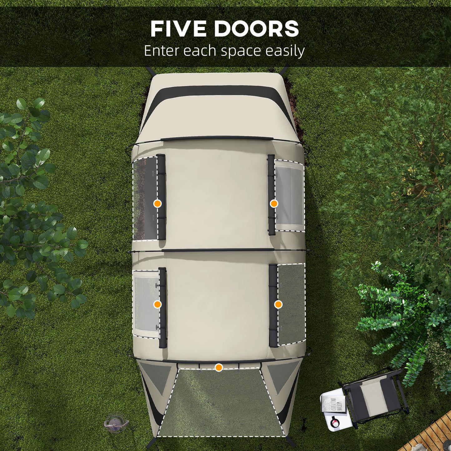 Outsunny Blackout Camping Tent for 4-5 Person Khaki