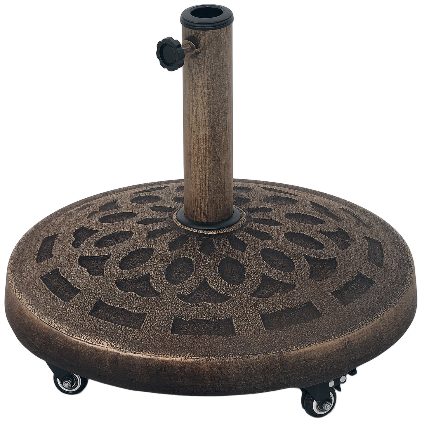 Outsunny 21kg Resin Parasol Base with Wheels, Heavy Duty Bronze Tone Stand for 34-48 mm Poles