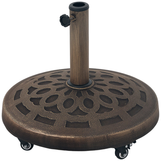 Outsunny 21kg Resin Parasol Base with Wheels, Heavy Duty Bronze Tone Stand for 34-48 mm Poles