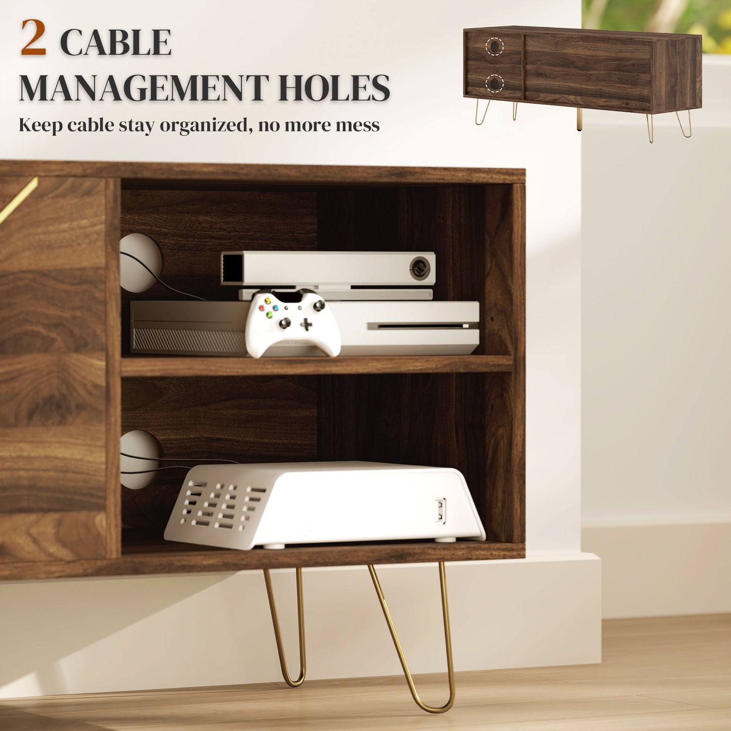 HOMCOM TV Stand Cabinet for up to 60" TV, 130cm Unit with Adjustable Shelves, Hairpin Legs, Double Doors for Living Room or Bedroom, Brown