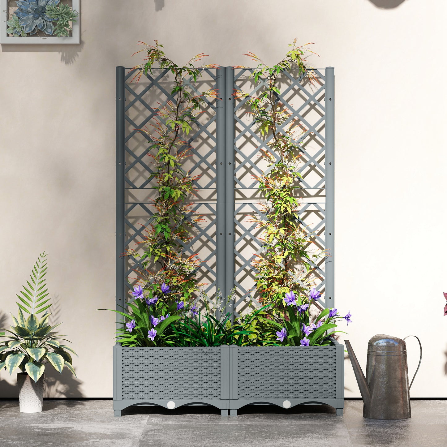 Outsunny Raised Garden Bed with Trellis Grey
