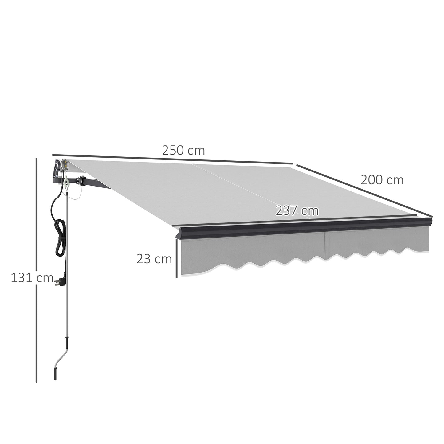 Outsunny Electric Awning, 2.5 x 2m, Remote Controlled, Aluminum Frame, UV30+ Sun Shade Canopy for Patio Door/Window, Light Grey