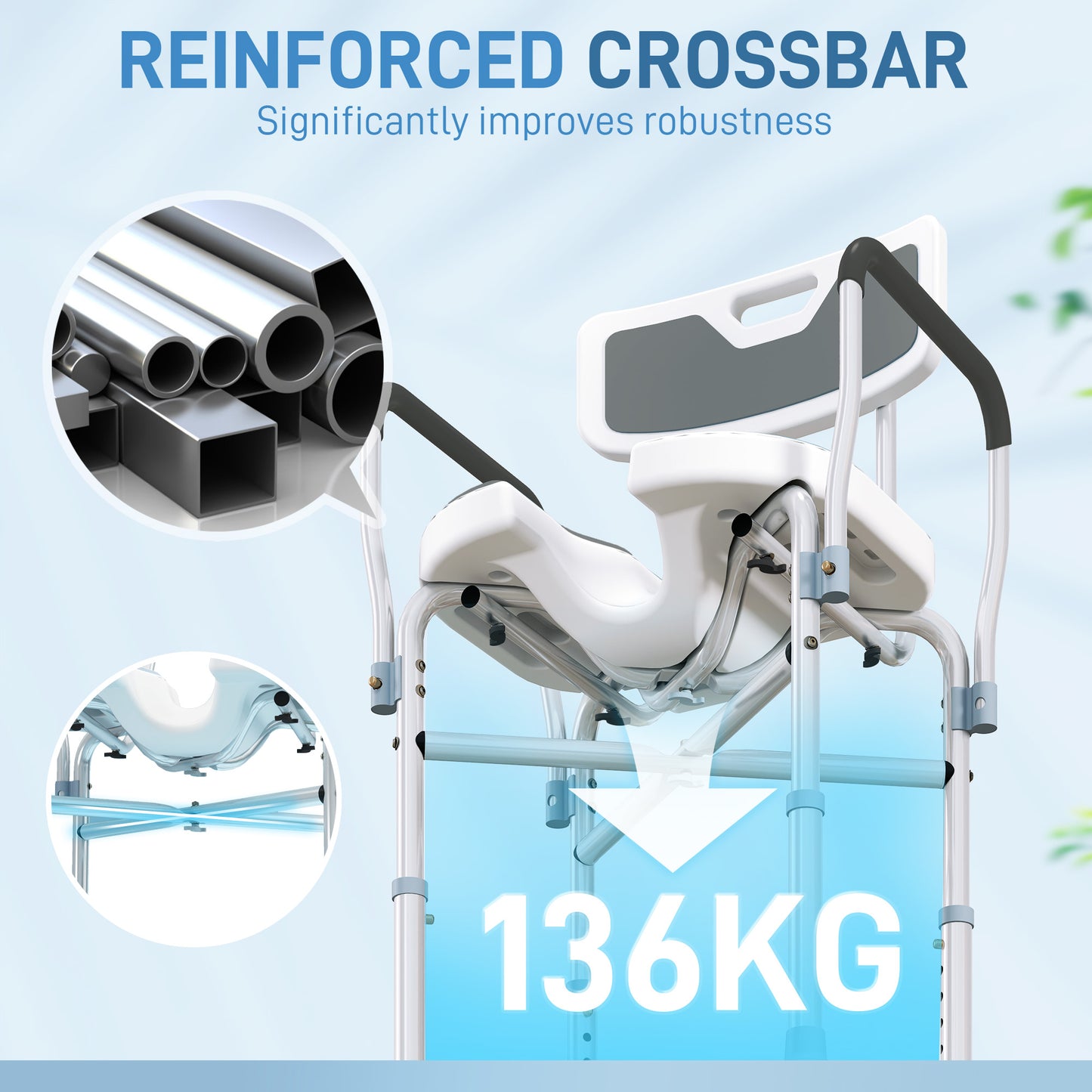 HOMCOM Shower Chair, Upgraded U-shaped Seat, Height Adjustable, Non-slip Feet, Tool-Free, Grey