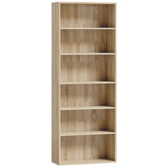 HOMCOM Freestanding Bookcase, 6 Tier Bookshelf with Adjustable Shelves for Living Room, Study, Oak