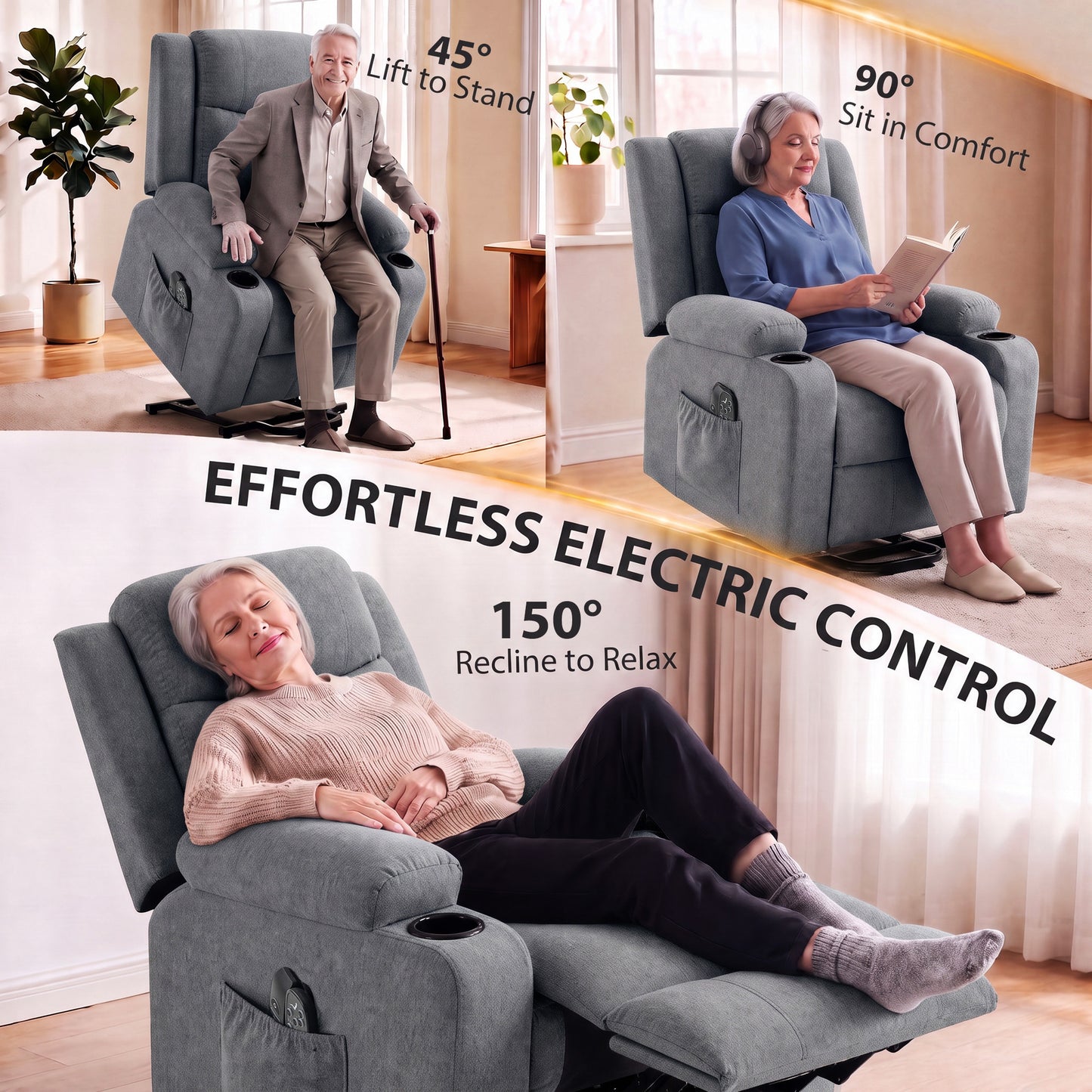 HOMCOM Riser Recliner Chair with Massage and Heat, Linen Electric Lift Armchair for Elderly with Spring Cushion, Dark Grey