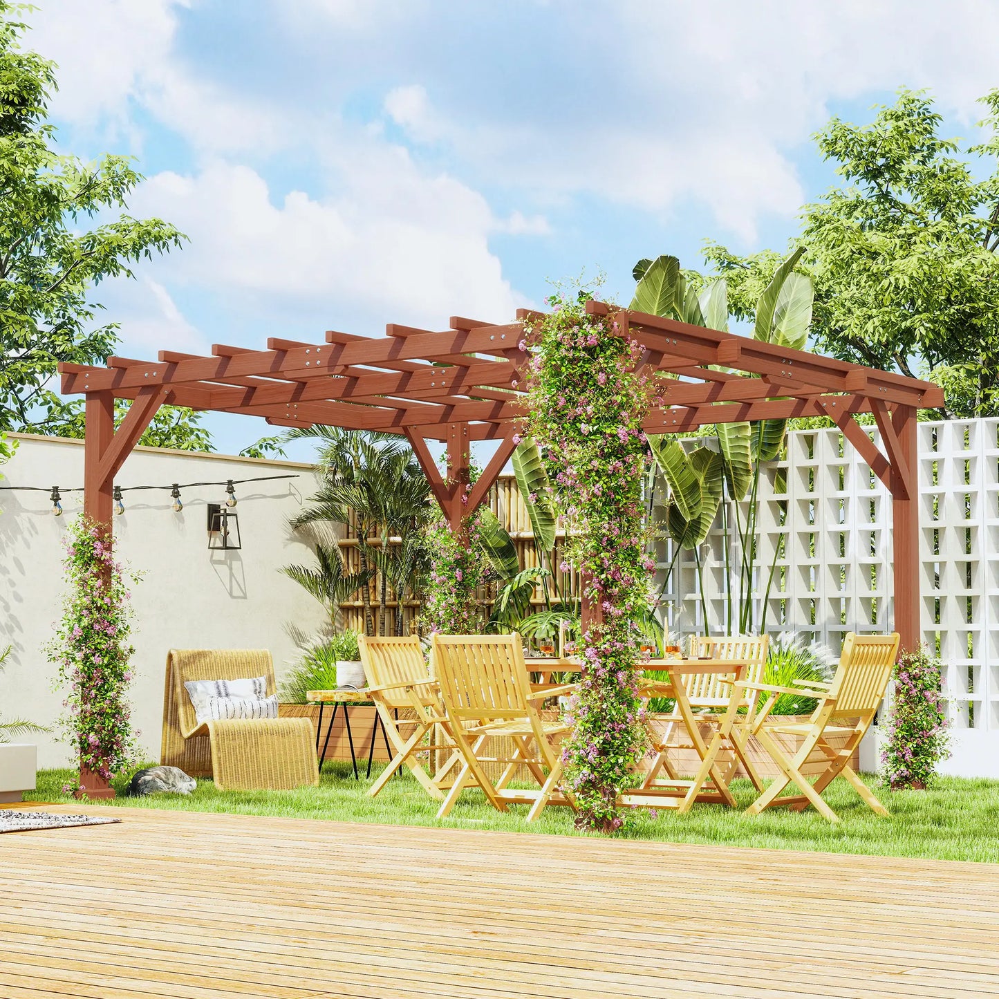 Outsunny 3.3 x 3.3(m) Wooden Pergola Kit, Garden Pergola Gazebo Grape Trellis with Stable Structure for Climbing Vines, Flowers