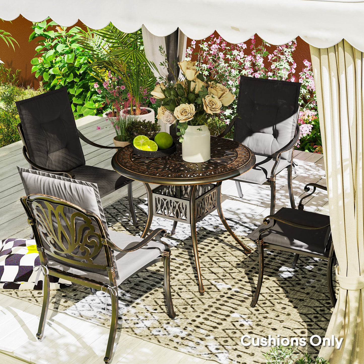 Outsunny Set of 4 Garden Chair Cushions with Backs, Tufted Back, Ties, 108L x 50W x 5H cm, Outdoor Seat Pads, Dining Chair, Charcoal Grey