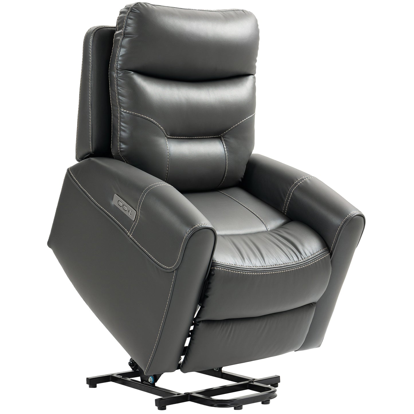 HOMCOM Power Lift Recliner Chair, Overstuffed Faux Leather with USB A+C Ports, Remote Control for Living Room, Charcoal Grey