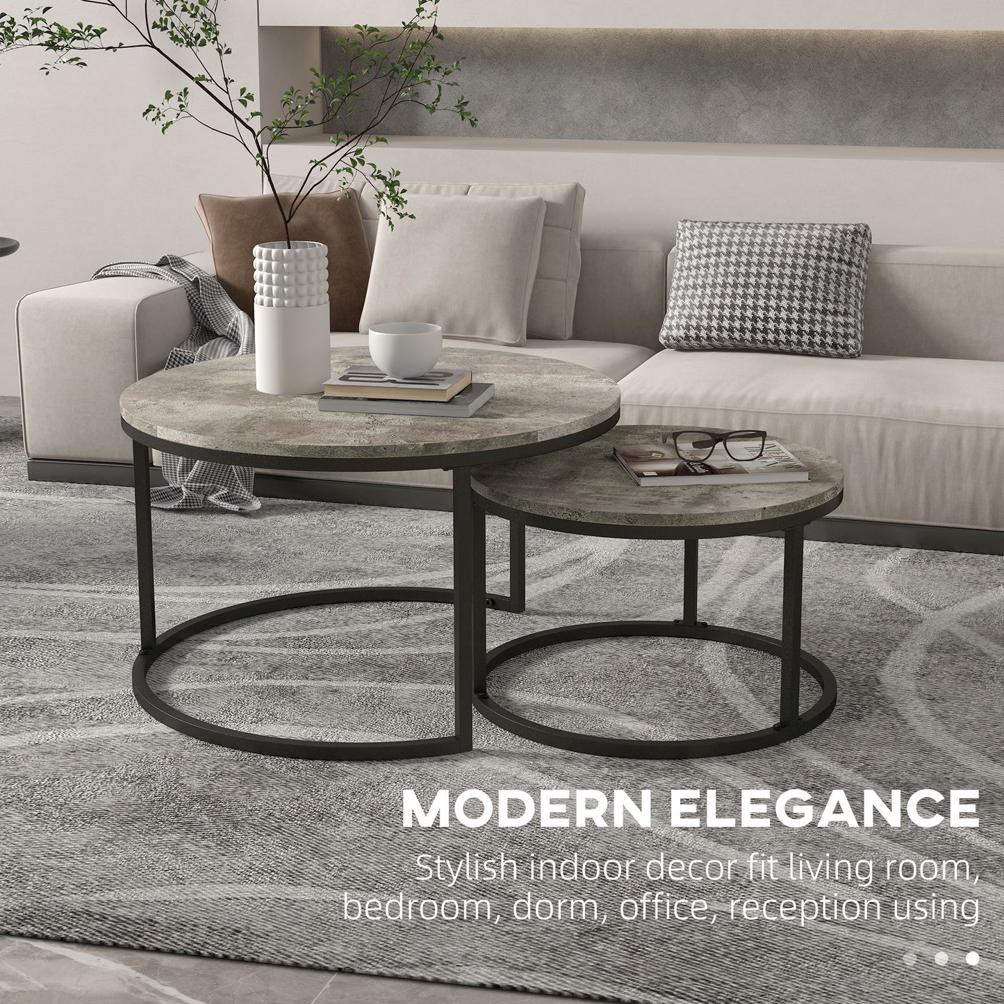 HOMCOM Two Piece Nesting Coffee Tables - Grey/Black