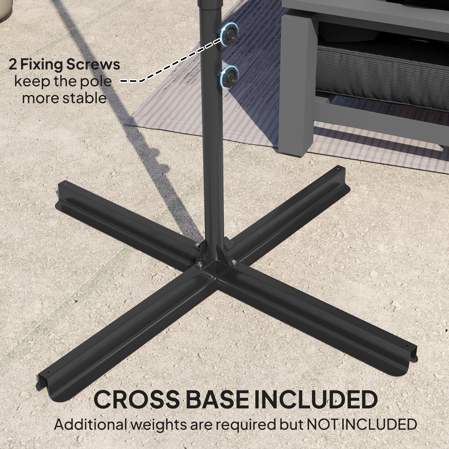 Outsunny 2.5M Garden Cantilever Parasol, Offset Roma Patio Umbrella Hanging Sun Shade Canopy Shelter with 360° Rotation and Cross Base, Black