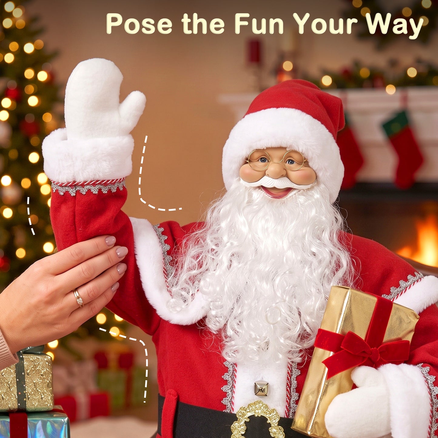 HOMCOM 5ft Life Size Singing Santa Claus, Animated Santa with Rotating Head, Waving Hand, Posable Arms, Sound Touch Activated