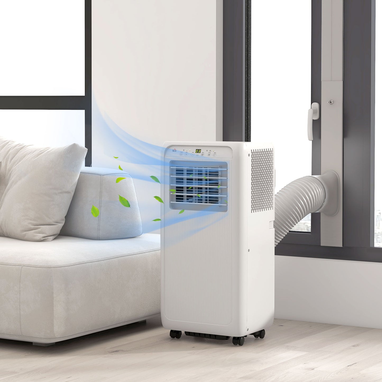 HOMCOM 9,000 BTU Mobile Air Conditioner for Room up to 20m with Dehumidifier 24H Timer Wheels Window Mount Kit