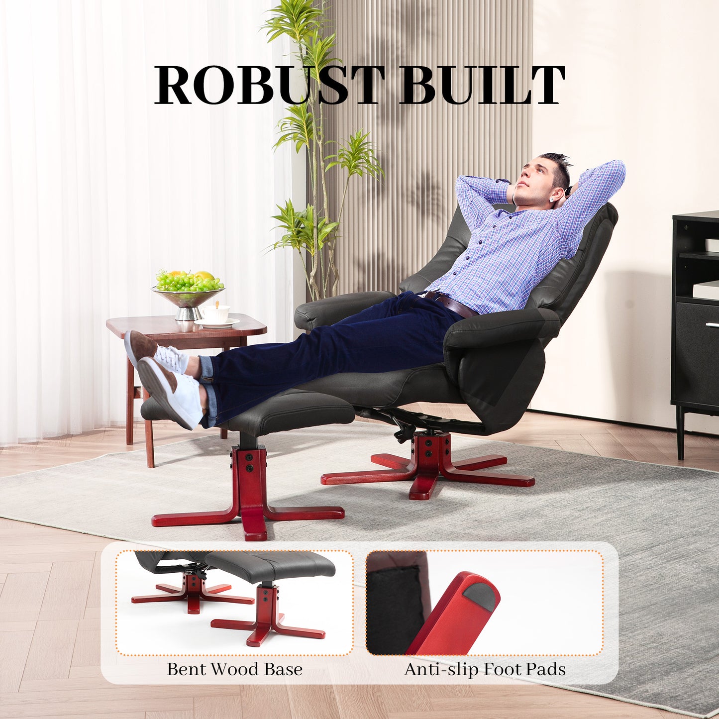 HOMCOM Faux Microfibre Leather Manual Recliner and Footstool Set - Black