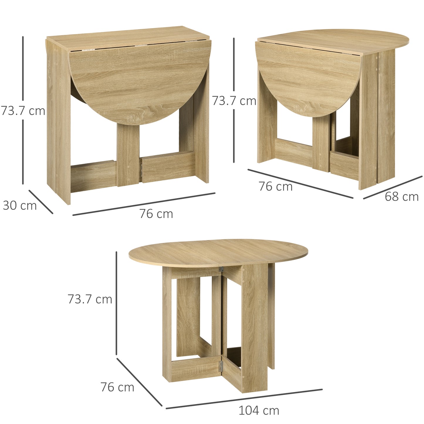 HOMCOM Space-saving Drop Leaf Table, Folding Dining Table for Small Space, Kitchen, Dining Room, Oak