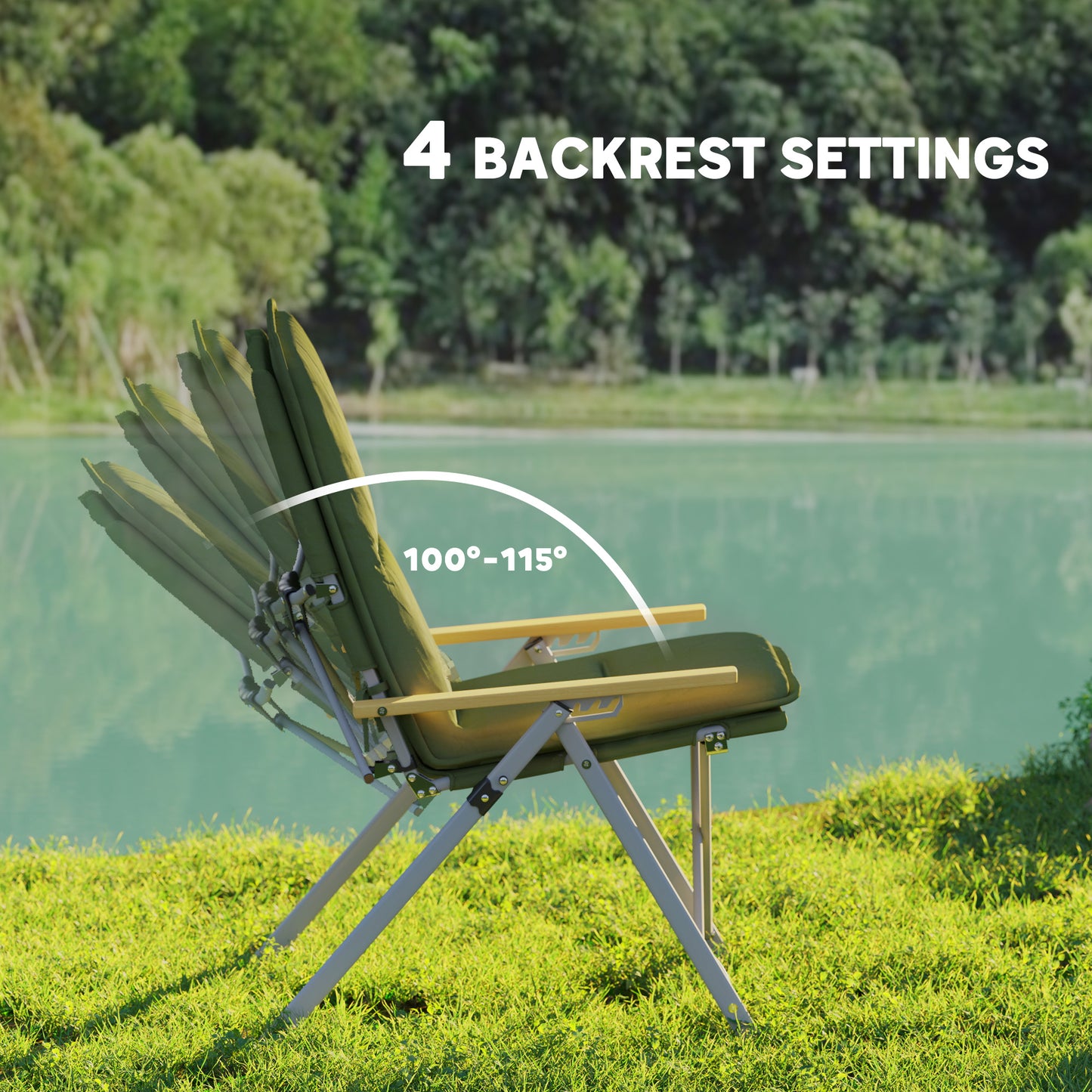 Outsunny Portable High Back Folding Camping Chair for Adults with Padded Seat & Carry Bag, Outdoor Recliner for Hiking & Picnic, Green