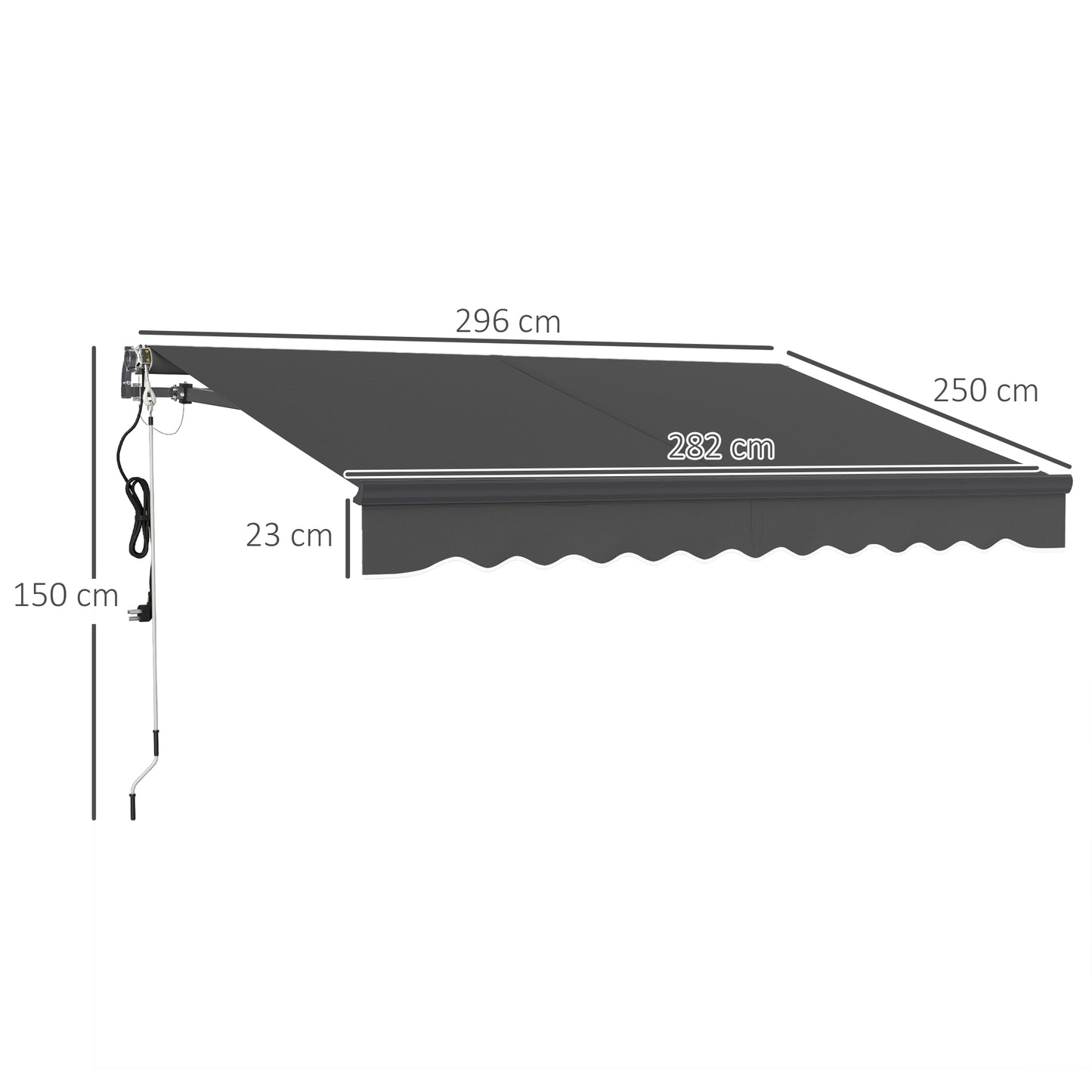 Outsunny Electric Awning, Remote Control, 3x2.5m, Aluminum Frame, DIY Retractable UV30+ Sun Shade Canopy for Patio/Garden, Dark Grey