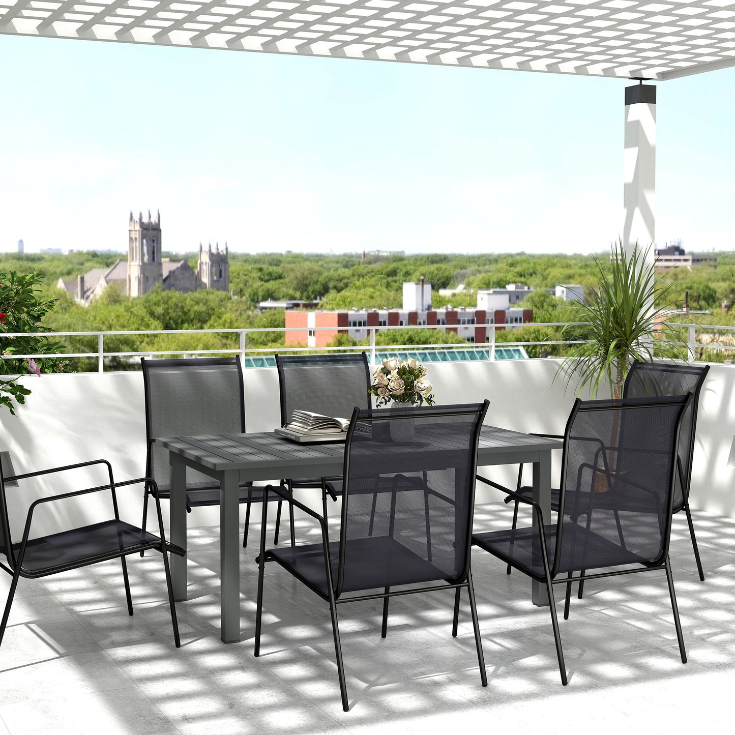 Outsunny Aluminium Extending Garden Table with Slatted Top for 6-8 Person, 160/220 x 90 x 73 cm, Grey