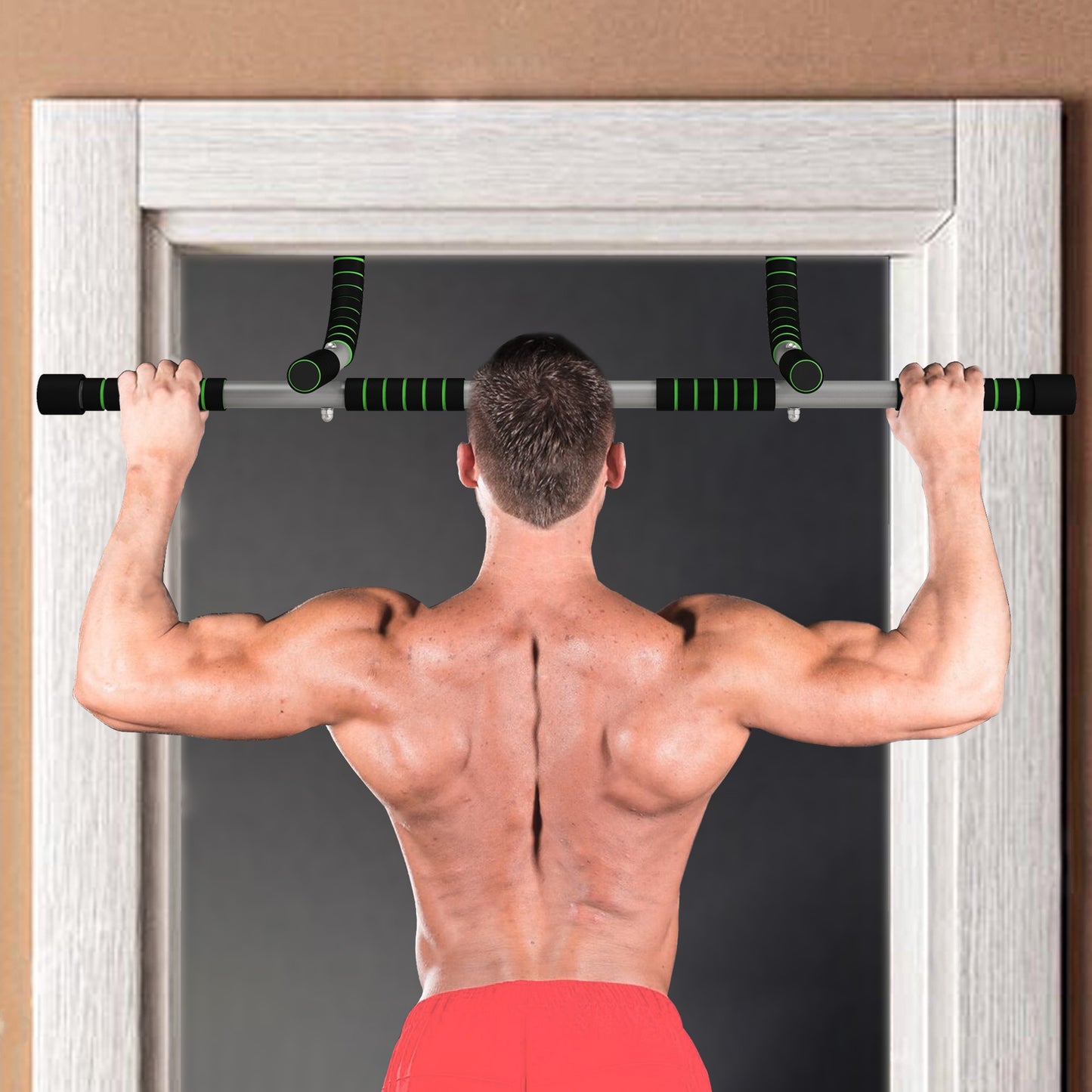 HOMCOM Pull-Up Bar for Doorway, Home Fitness Door Horizontal Bar Push up Bar for Indoor Gym Upper Body Workout, Green