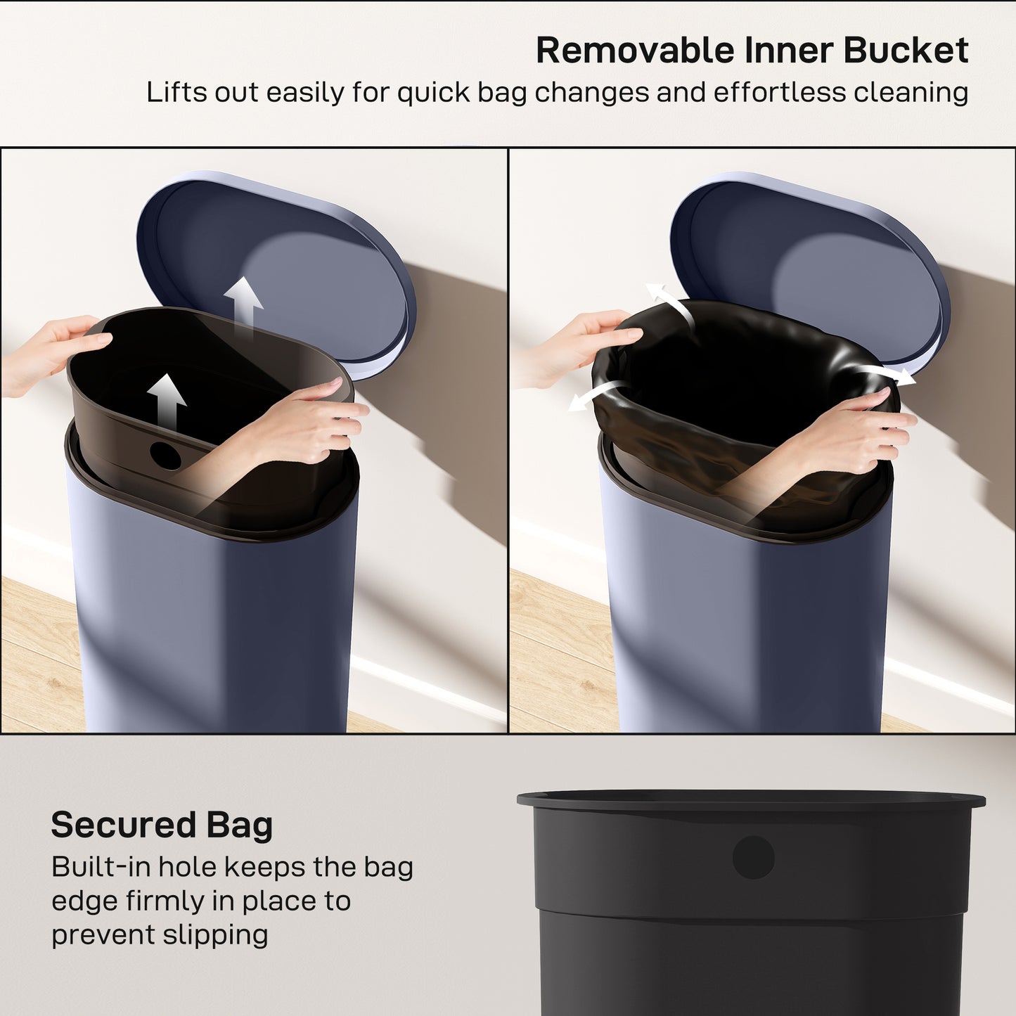 HOMCOM 30L Kitchen Bin, Slim Pedal Bin with 90° Stay-Open & Soft-Close Lid, Removable Inner Bucket, Fingerprint-Resistant, Grey