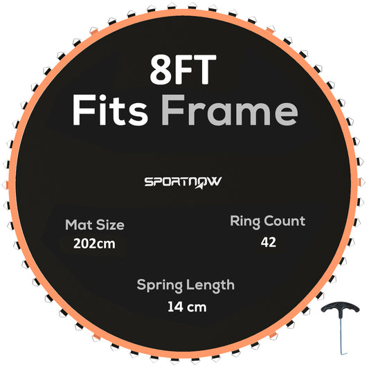 SPORTNOW Trampoline Replacement Mat with Spring Pull Tool, 42 V-Hooks, for 8ft Trampoline using 14cm Springs, Orange