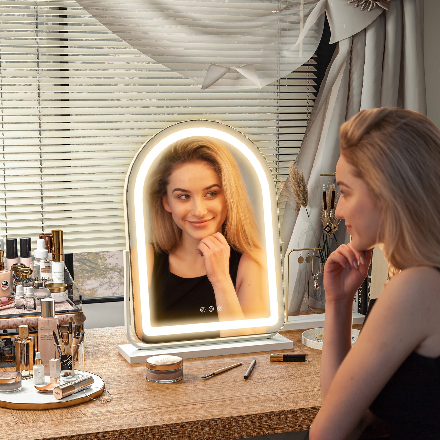 HOMCOM LED Vanity Mirror with Lights, 43x59cm, 3 Colours, Touch Screen, White
