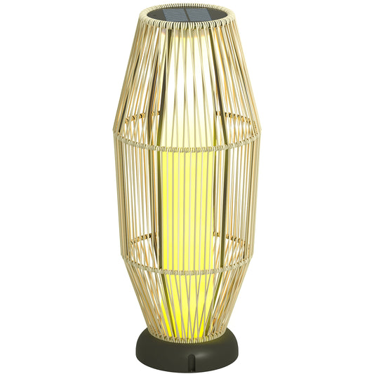 Outsunny Garden Rattan Lamp, 72cm Tall Solar Floor Light with Auto On/Off LED, IP44 for Outdoor, Porch, Pathway, Terrace, Grey