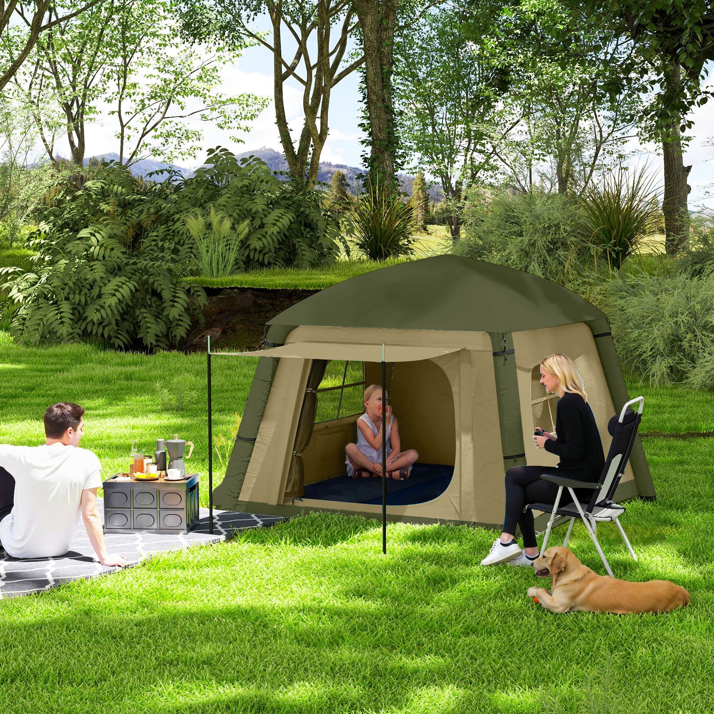 Outsunny Inflatable Camping Tent with Hand Pump, Easy Setup for 1-2 People, Waterproof and Windproof with Mesh Windows and Carry Bag, Brown