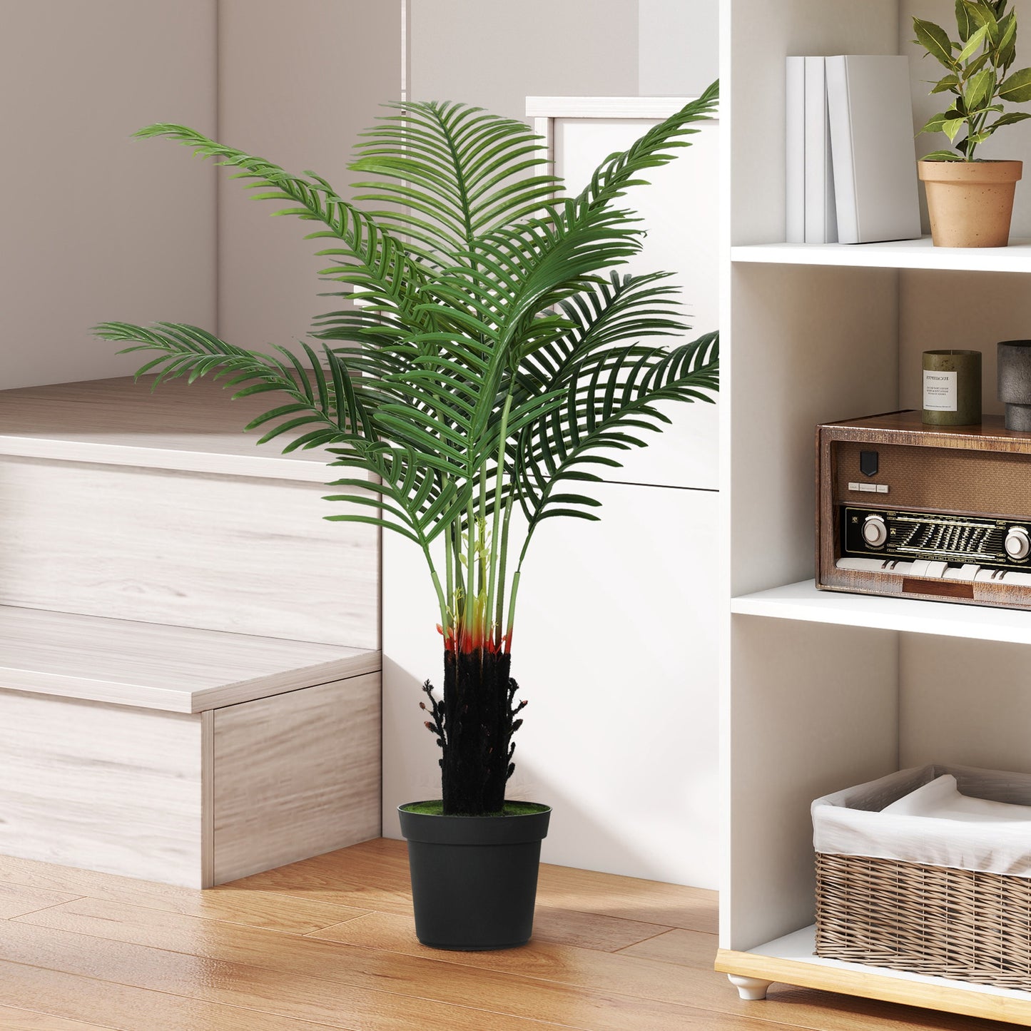 HOMCOM 120cm Artificial Areca Palm Tree with 9 PE Leaves, Plastic Pot, and Flocked Soil for Home Office Decor, Green