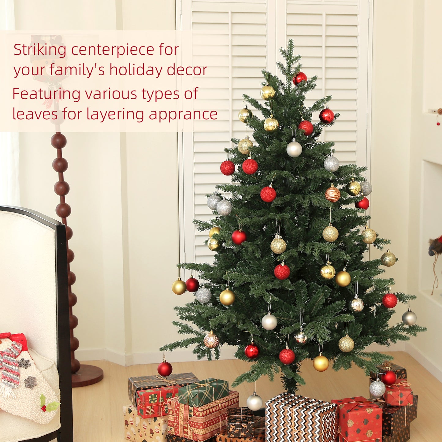 HOMCOM 5ft Artificial Spurce Christmas Tree with 1121 Branch Tips and Foldable Steel Base