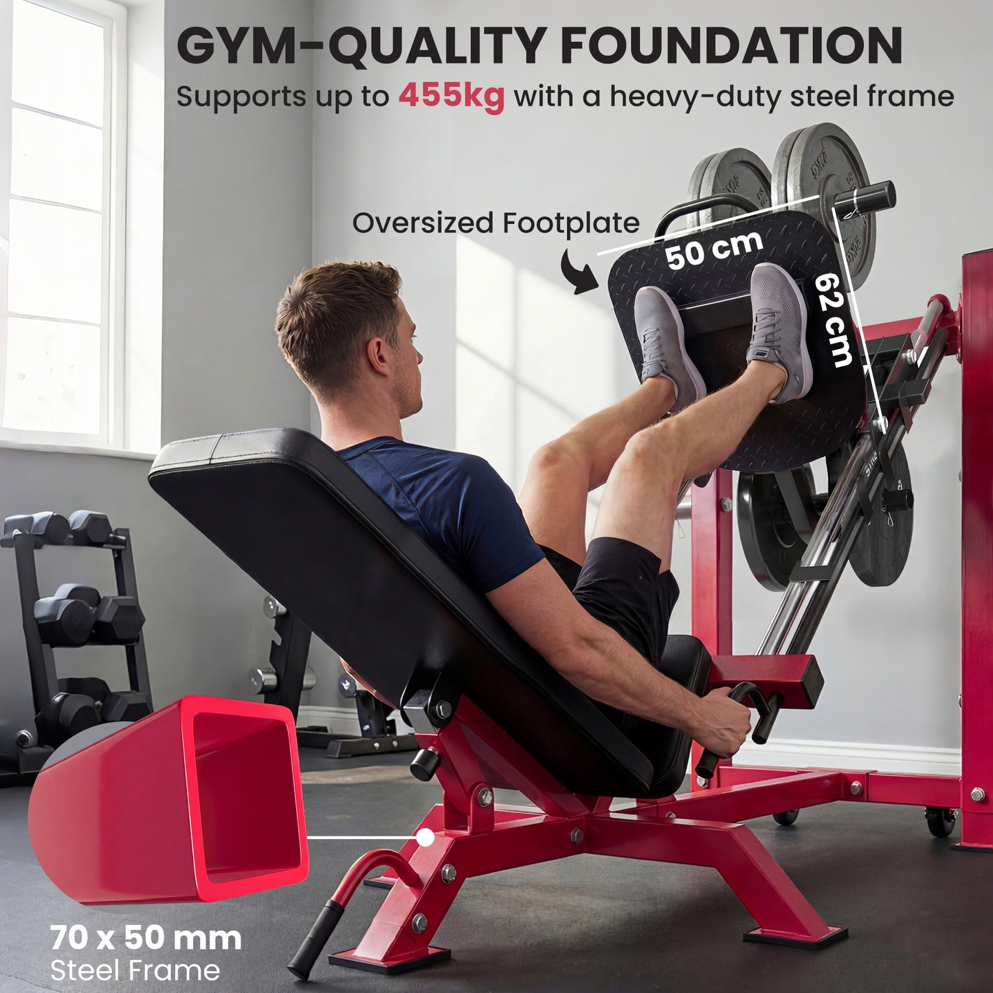 SPORTNOW Leg Press Machine with Wheels and Calf Block, Adjustable Squat Machine for Home Gym, 455KG Capacity