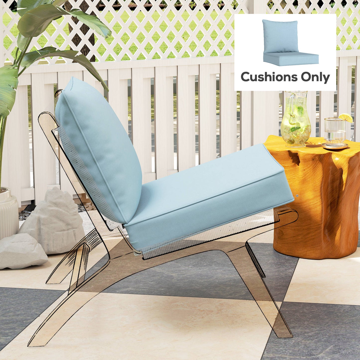 Outsunny Outdoor Seat and Back Cushion Set, 63L x 55W x 15Dcm Patio Deep Seating Chair Fade Resistant Replacement Cushion, Black