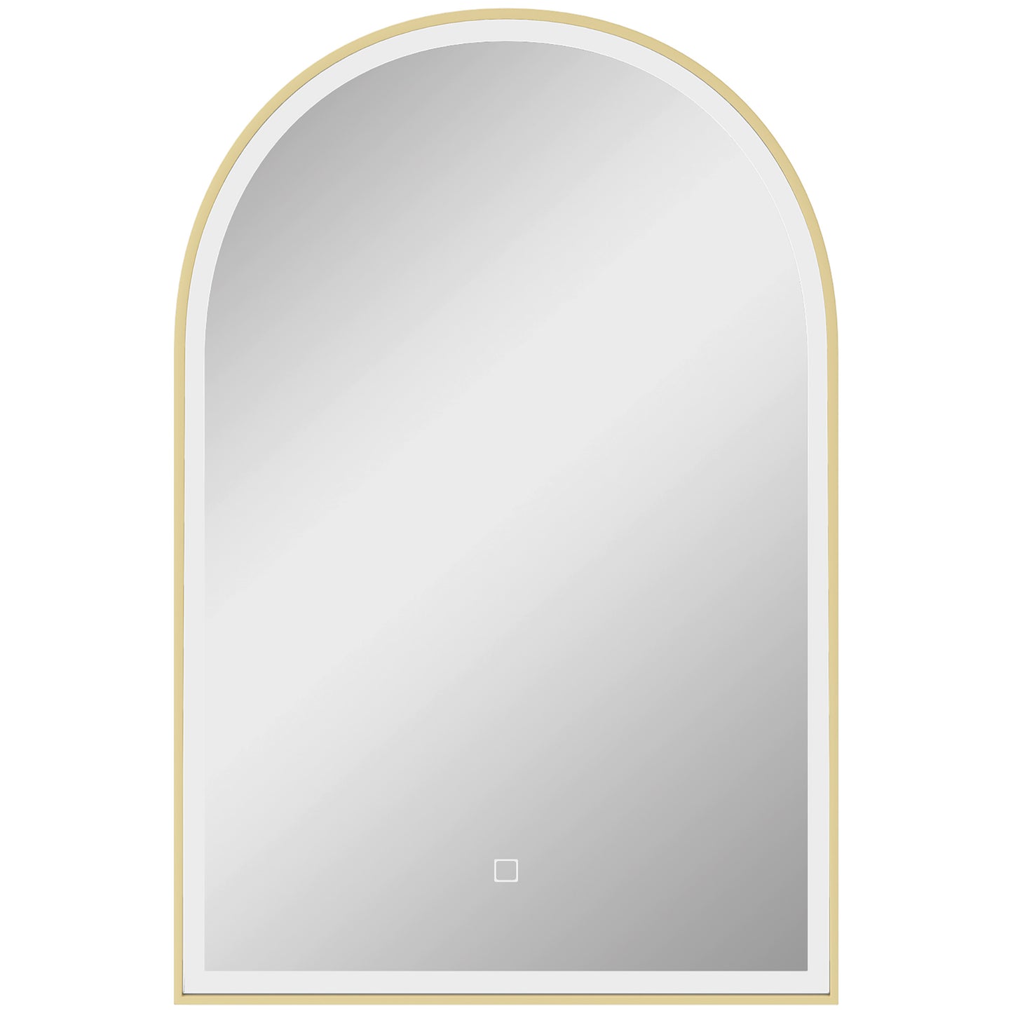 HOMCOM 90 x 60 cm Bathroom Mirror with LED Lights, Anti-Fog Arched Vanity Mirror with 3 Colour Dimmable, Gold Tone
