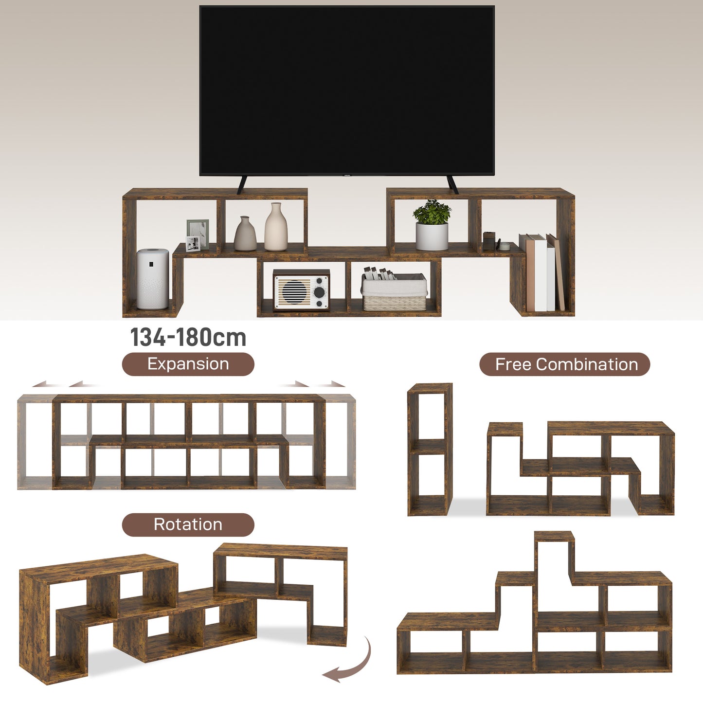 HOMCOM TV Stand for TVs up to 75 Inches, TV Unit with Storage Shelves, Rustic Brown