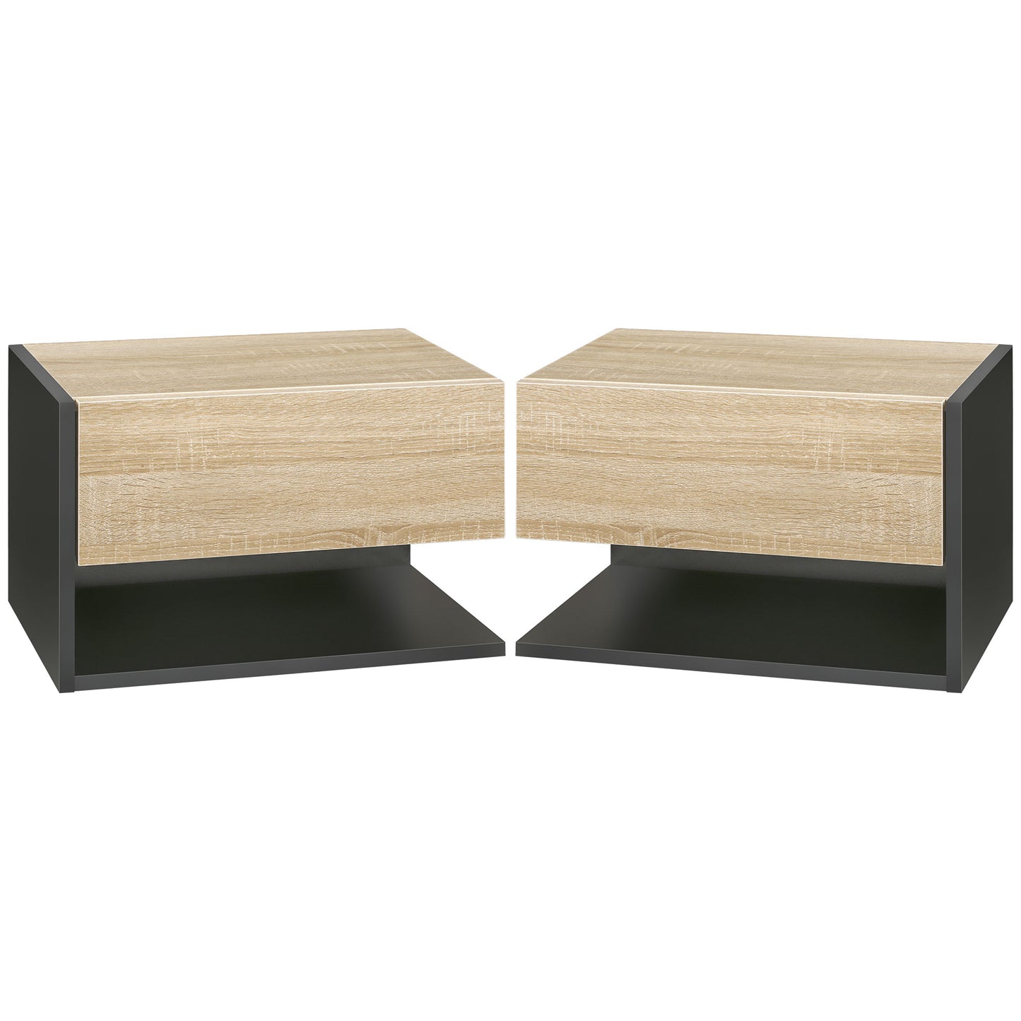 HOMCOM Small Bedside Table Set of 2, Modern Nightstand with Drawer and Shelf for Living Room or Bedroom Storage, 46 x 30 x 30 cm, Oak Tone