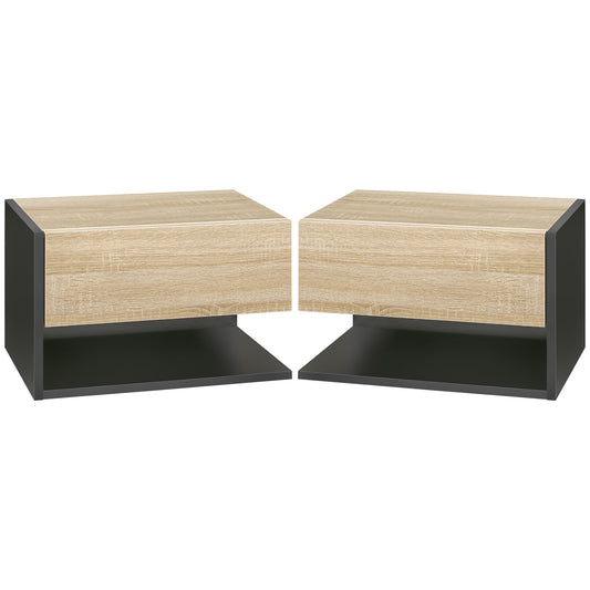 HOMCOM Small Bedside Table Set of 2, Modern Nightstand with Drawer and Shelf for Living Room or Bedroom Storage, 46 x 30 x 30 cm, Oak Tone