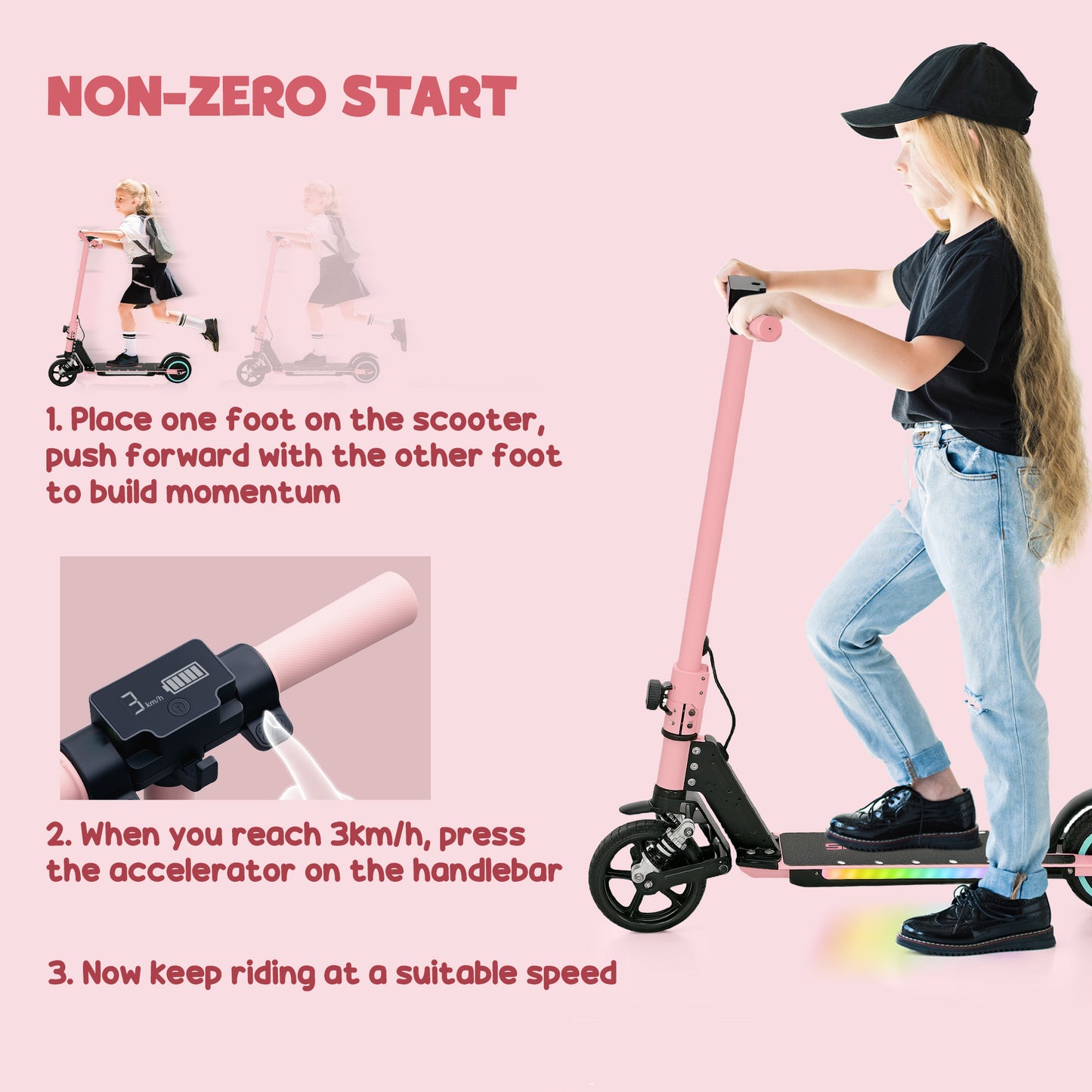 SPORTNOW Folding Kids Electric Scooter 6-14, Dual Brakes, Suspension, LED Lights, 6.8kg, 14 KM/H, Pink