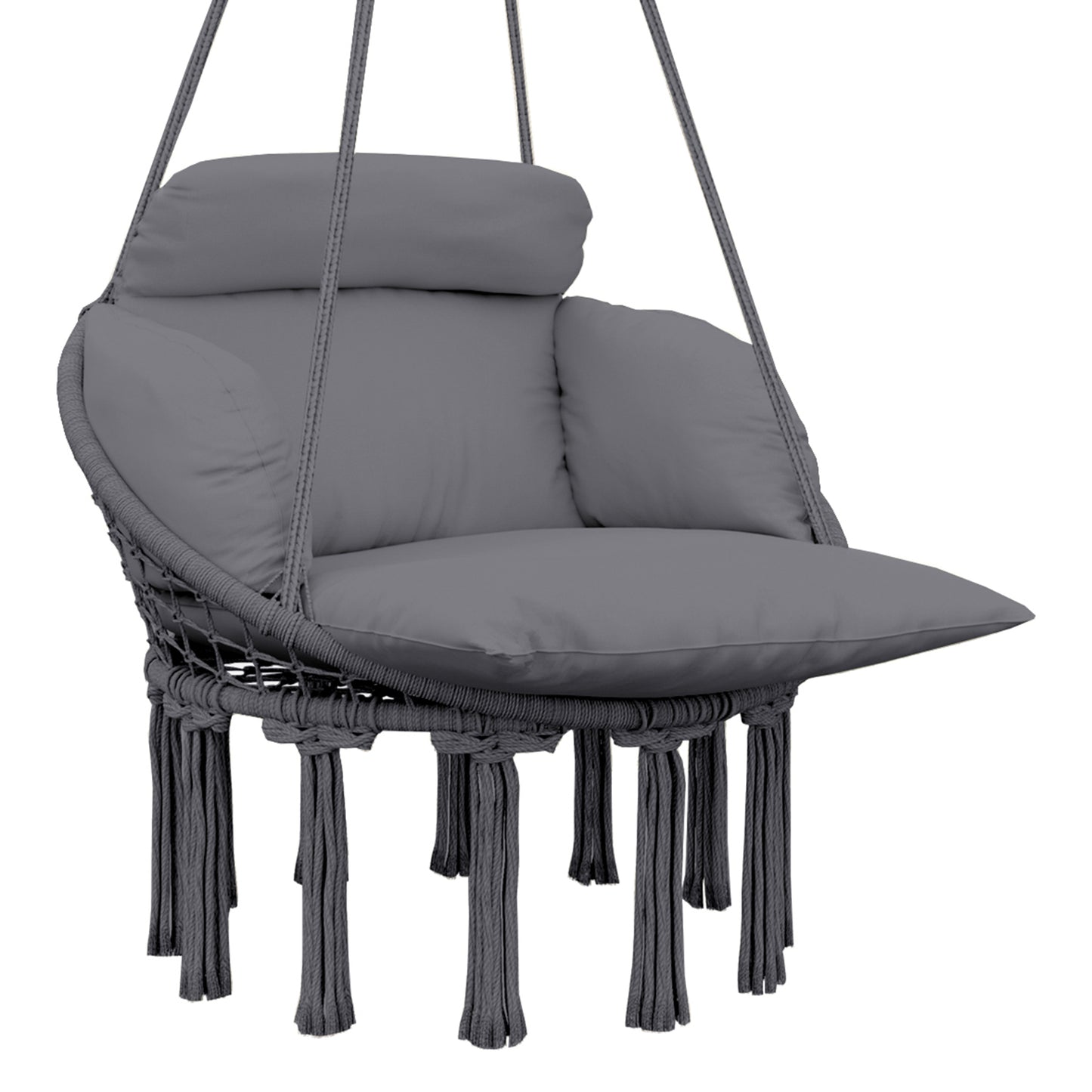 Outsunny Hanging Chair Boho Style with Cushion, Cotton Rope Swing Seat for Indoor/Outdoor, Dark Grey
