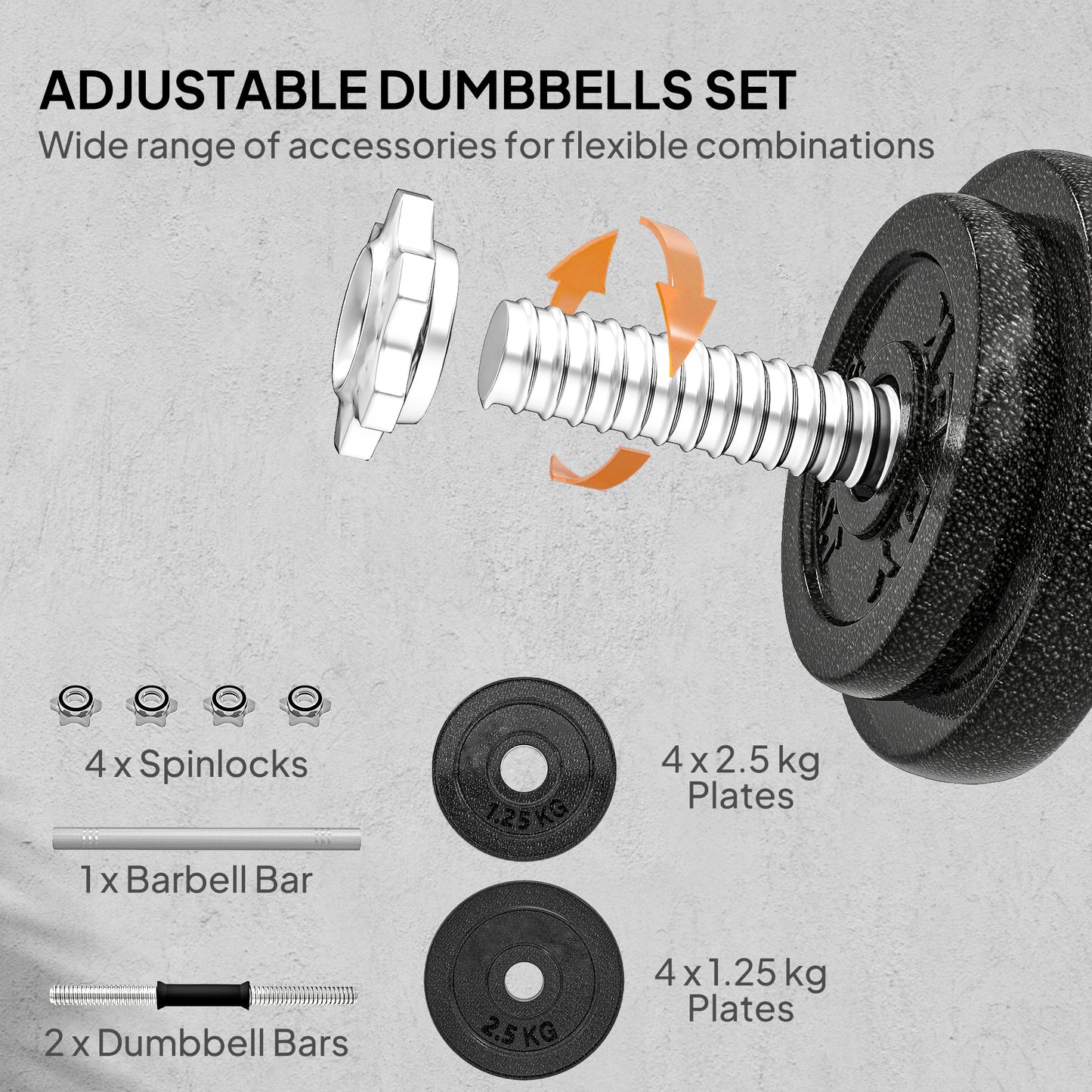 SPORTNOW 2-in-1 Adjustable Dumbbells Set, 20kg Weights with Non-Slip Grip for Strength Training, Home Gym Workout Equipment, Black