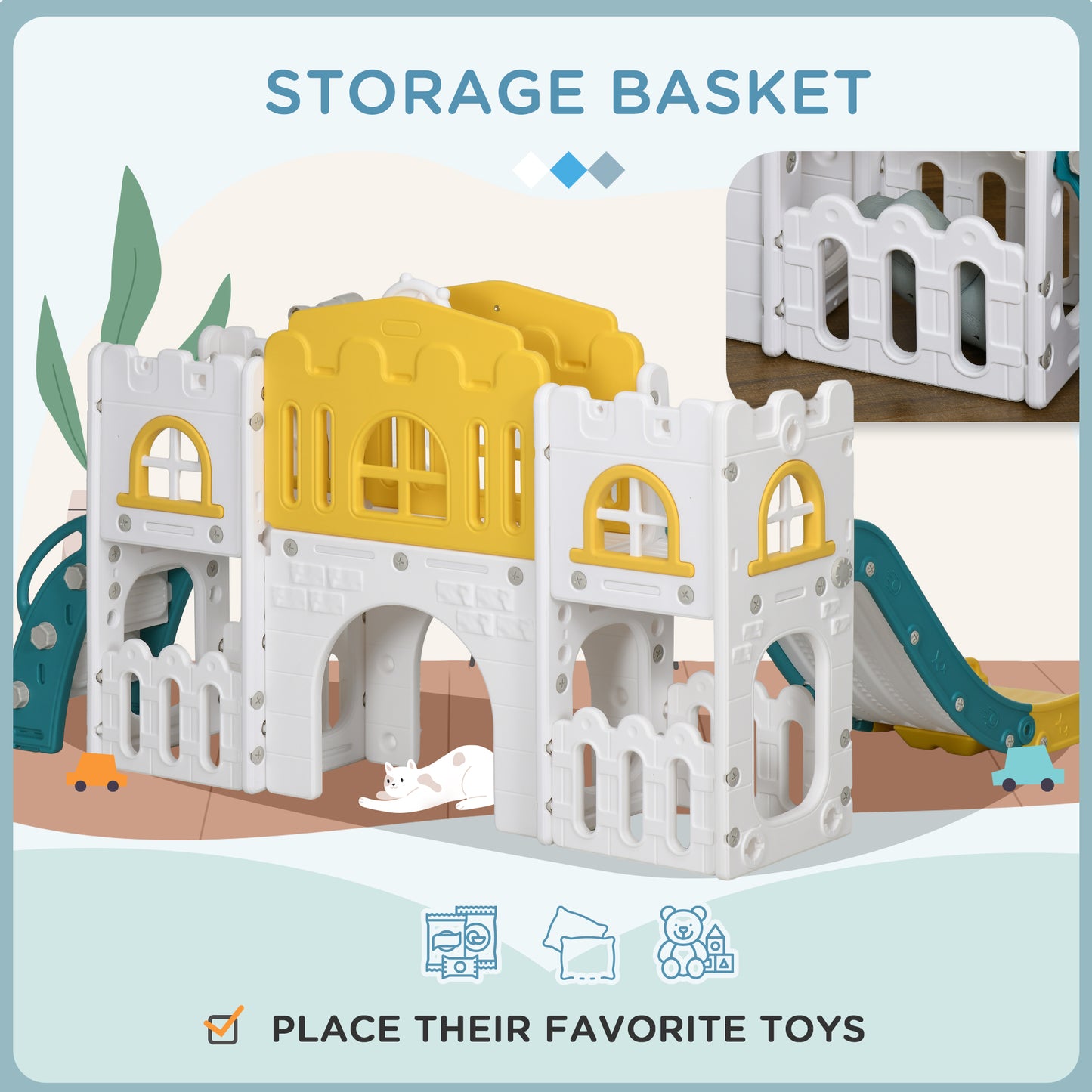 AIYAPLAY 7 in 1 Toddler Slide for 1-3 Years with Basketball Hoop,