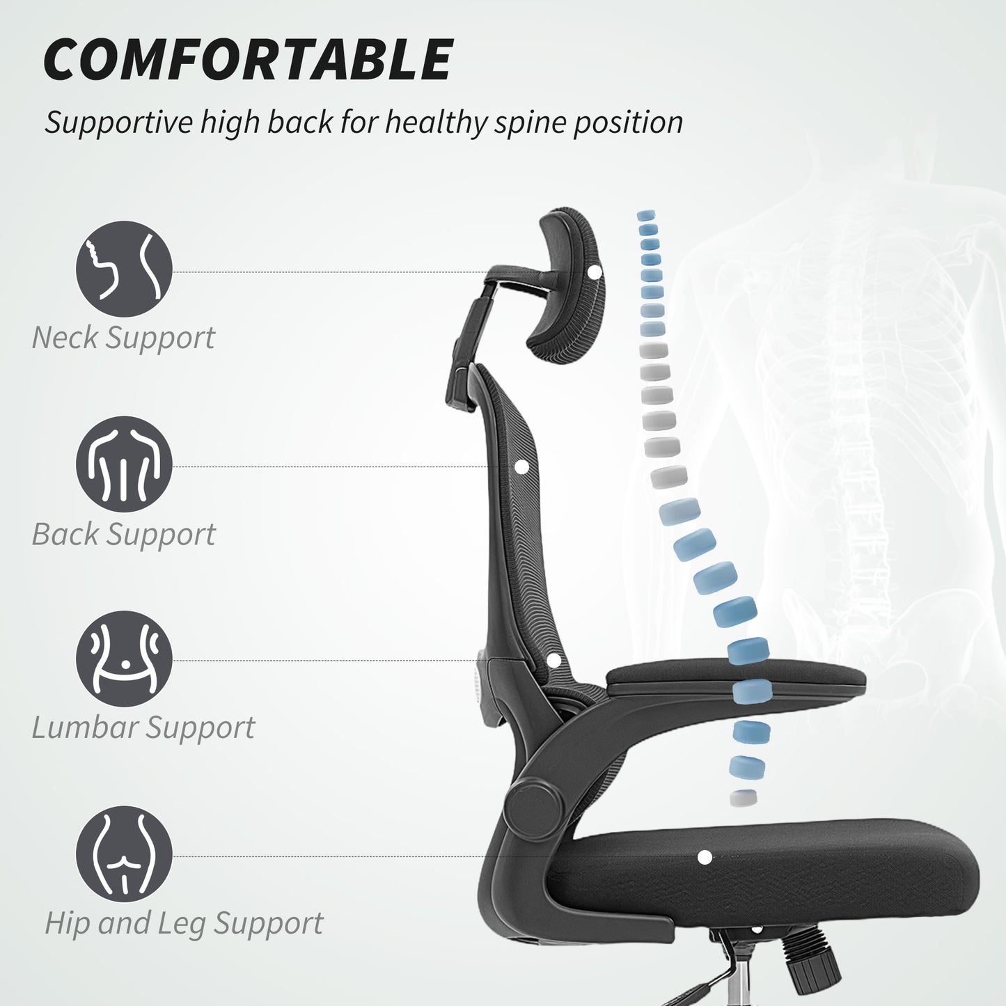 HOMCOM Mesh Back Office Chair, with Lumbar Support - Black