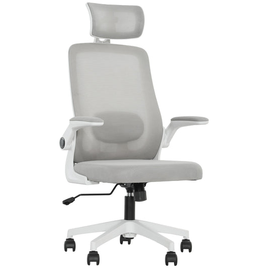 HOMCOM Executive Office Chair, Ergonomic Mesh, Flip-up Armrest, Adjustable Lumbar, Swivel, Grey
