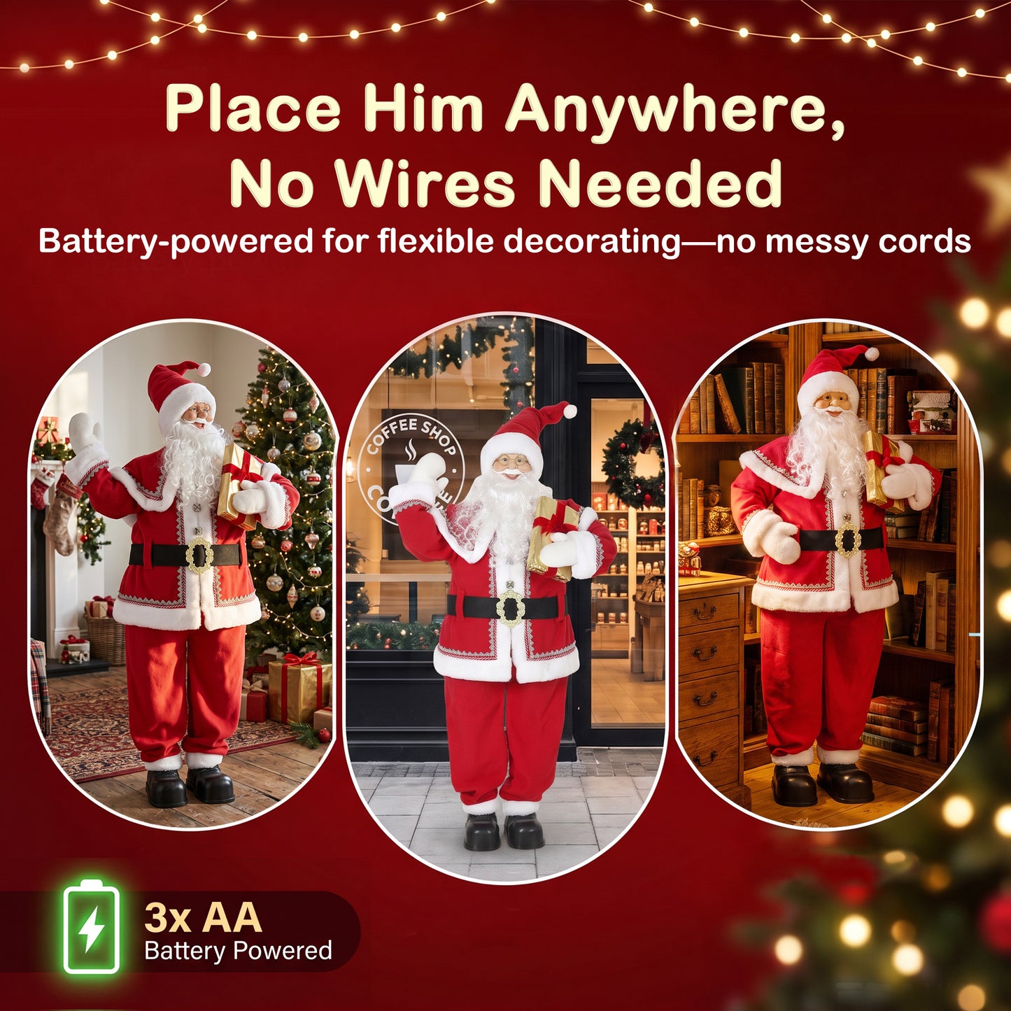 HOMCOM 5ft Life Size Singing Santa Claus, Animated Santa with Rotating Head, Waving Hand, Posable Arms, Sound Touch Activated