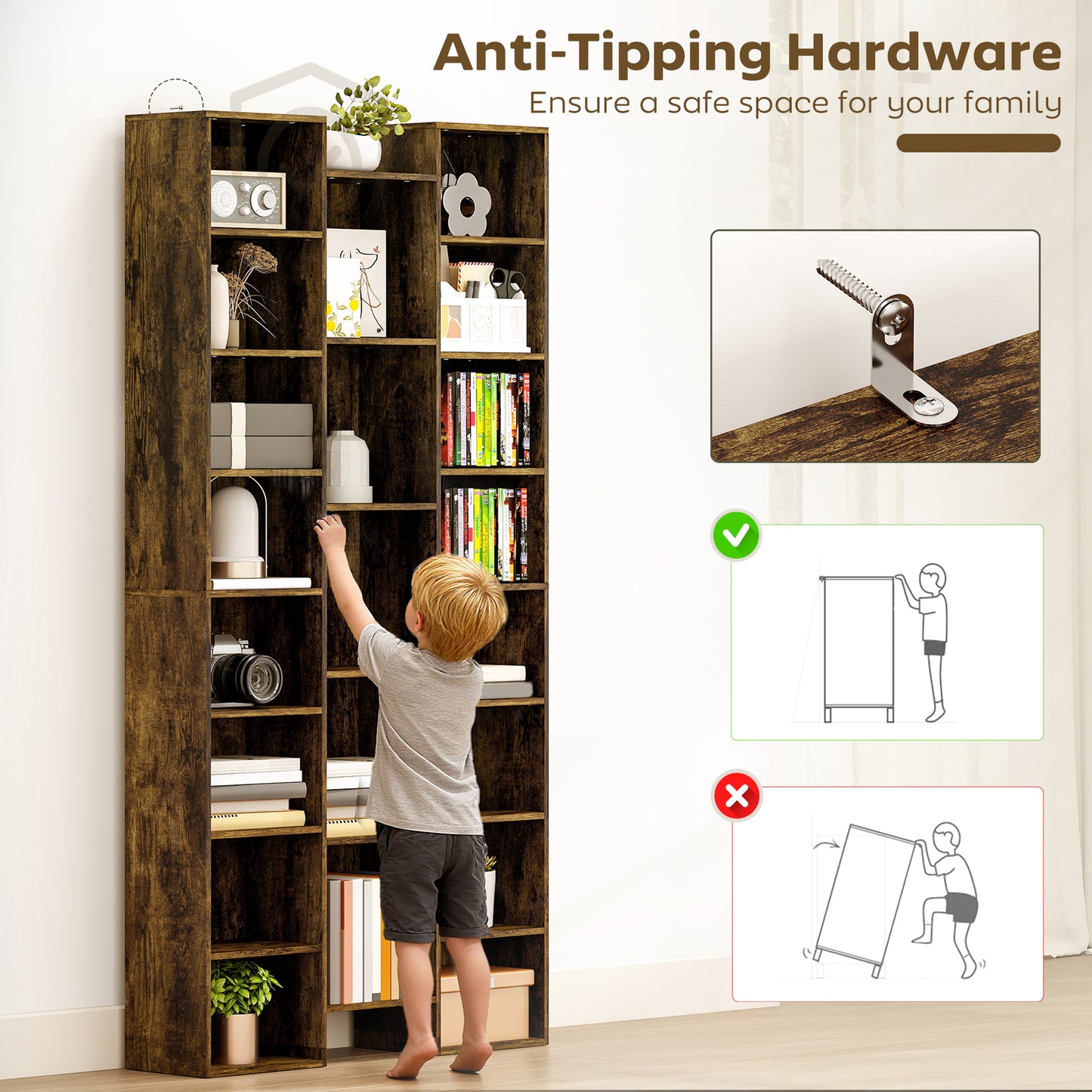 HOMCOM 21-Compartment Bookshelf - Brown