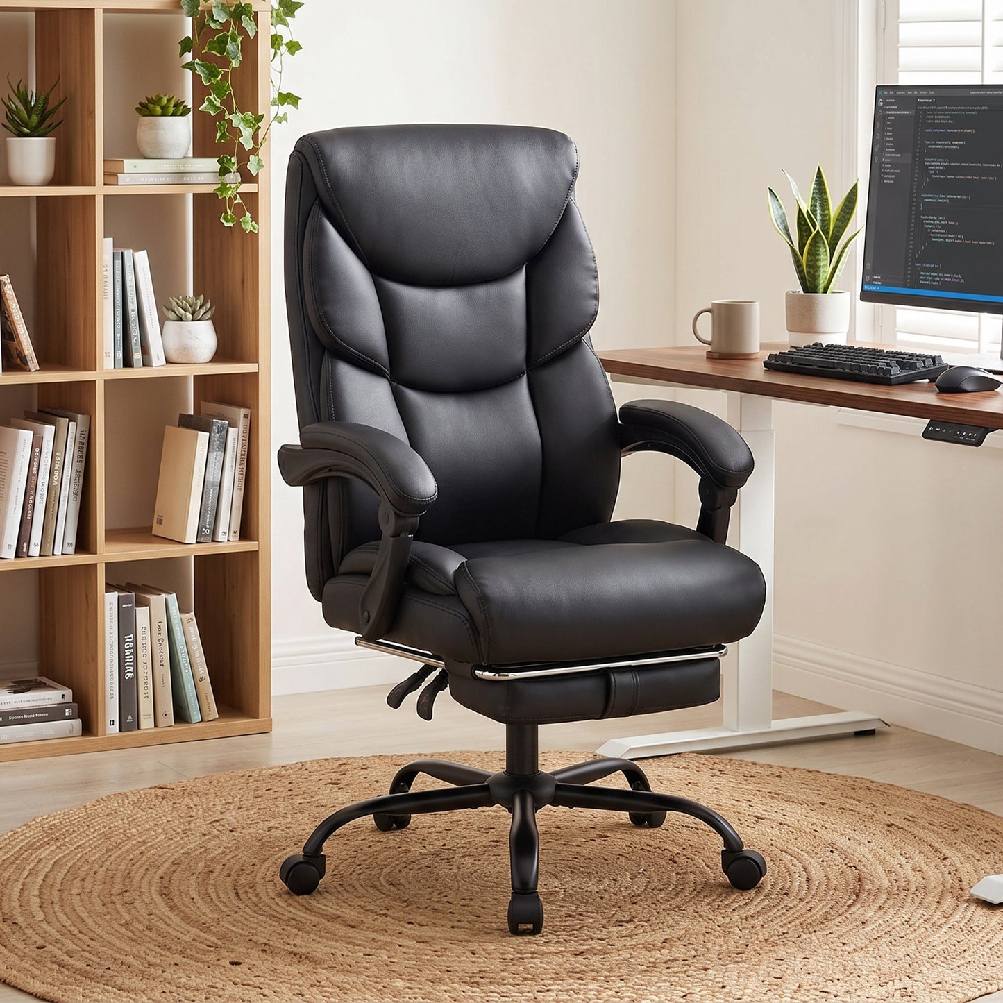 HOMCOM Executive Office Chair, 180kg Big and Tall PU Desk Chair with Linked Armrests, Black