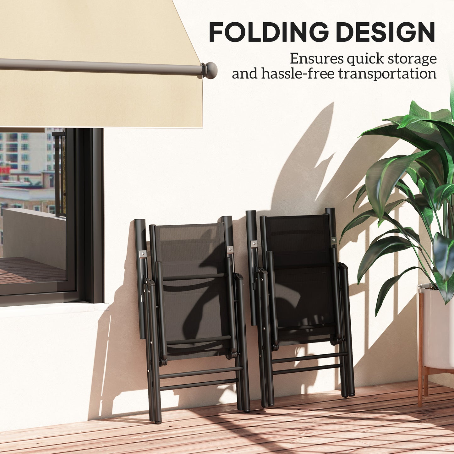 Outsunny Set of 2 Folding Aluminium Camping Chairs, Mesh Back & Seat, with Armrests for Patio, Black