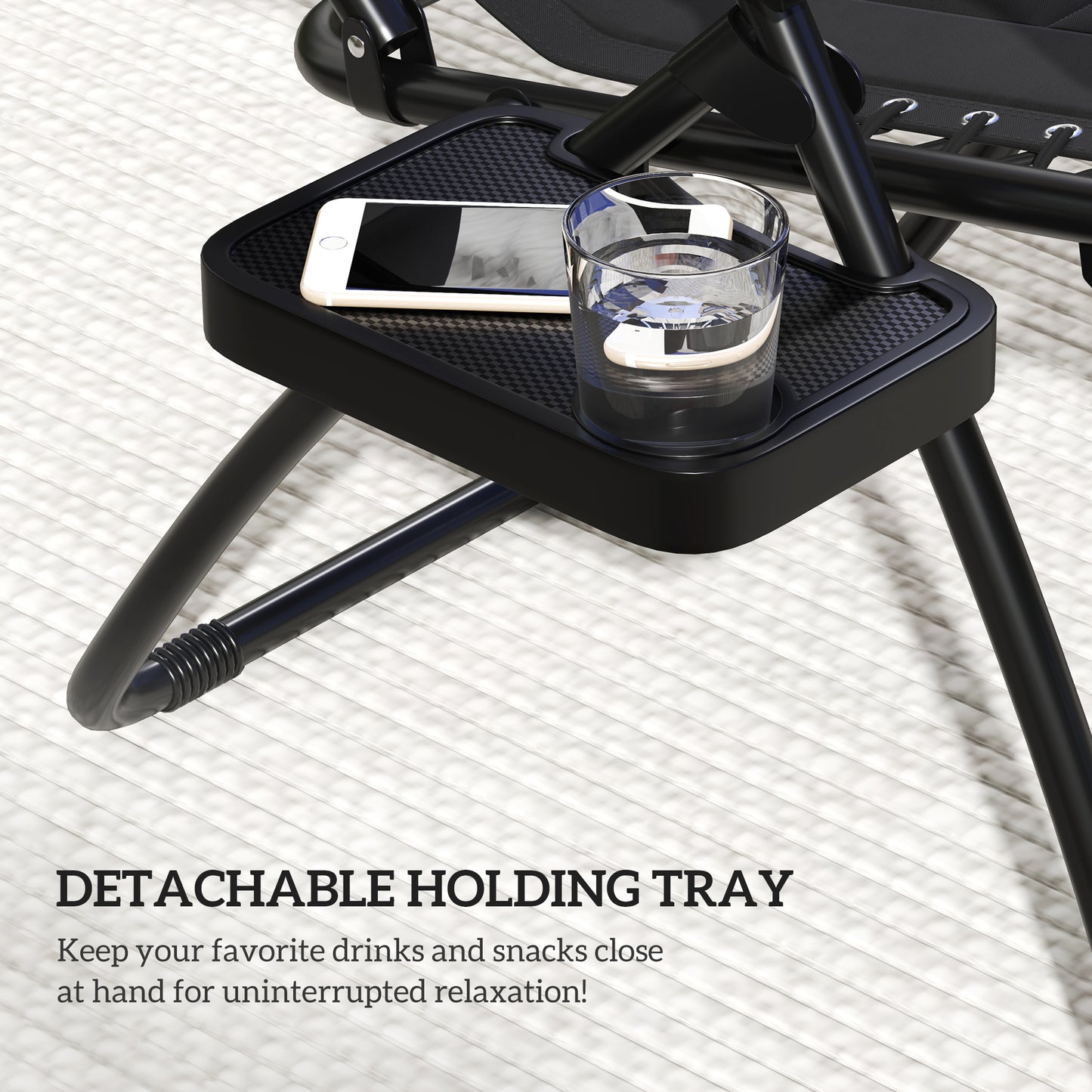 Outsunny Zero Gravity Lounger Chair Set of 2, Folding Reclining Chair with Shade, Cup Holder, Black