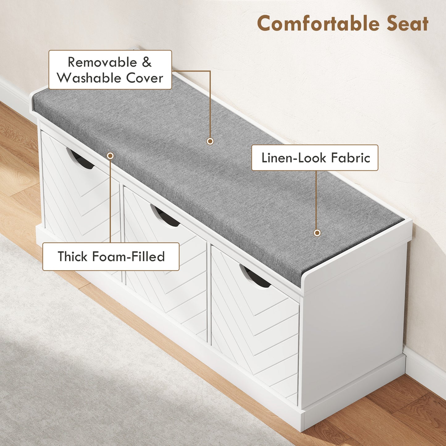 HOMCOM Three-Drawer Shoe Bench, with Seat - White