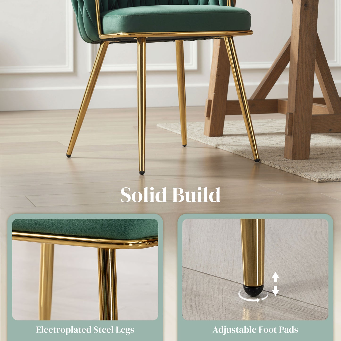 HOMCOM Velvet Dining Chairs Set of 2 with Metal Legs Green