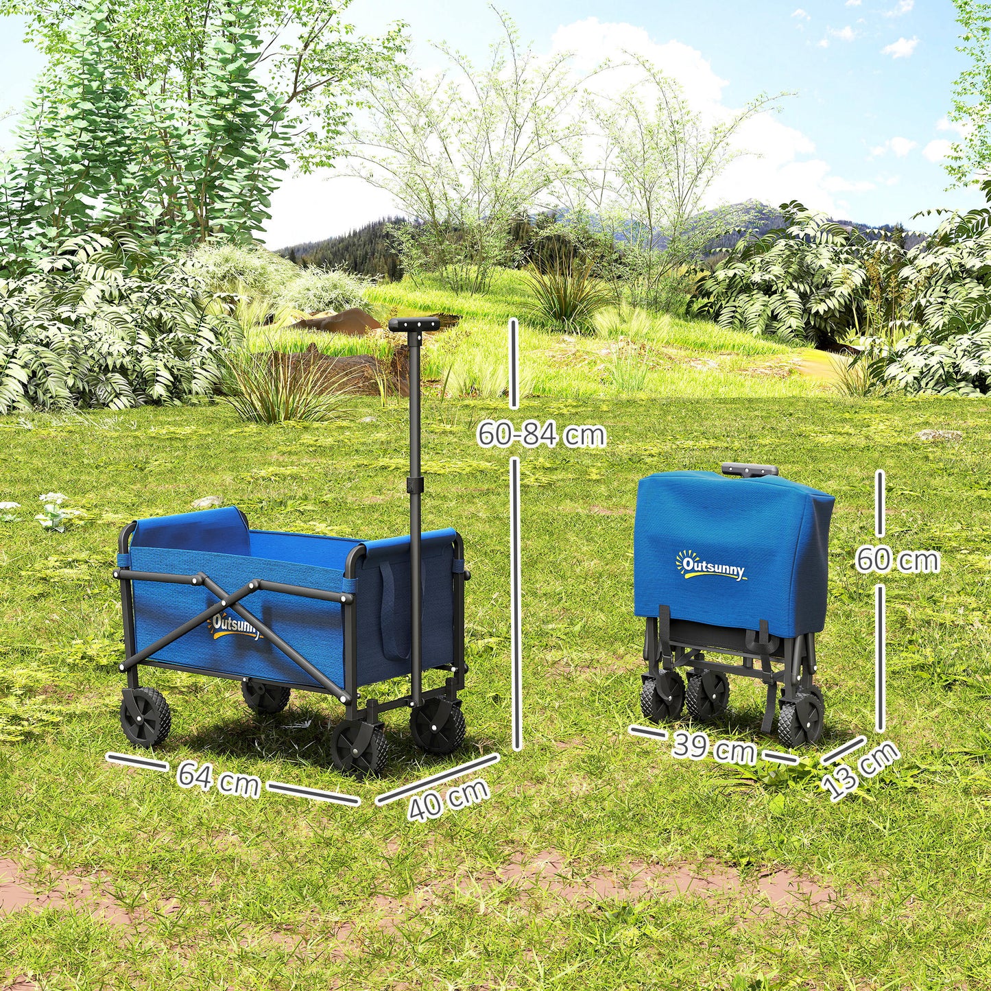 Outsunny 41L Festival Trolley on Wheels, 60kg Heavy Duty Collapsible Folding Cart, Adjustable Handle, Carrying Bag, Blue