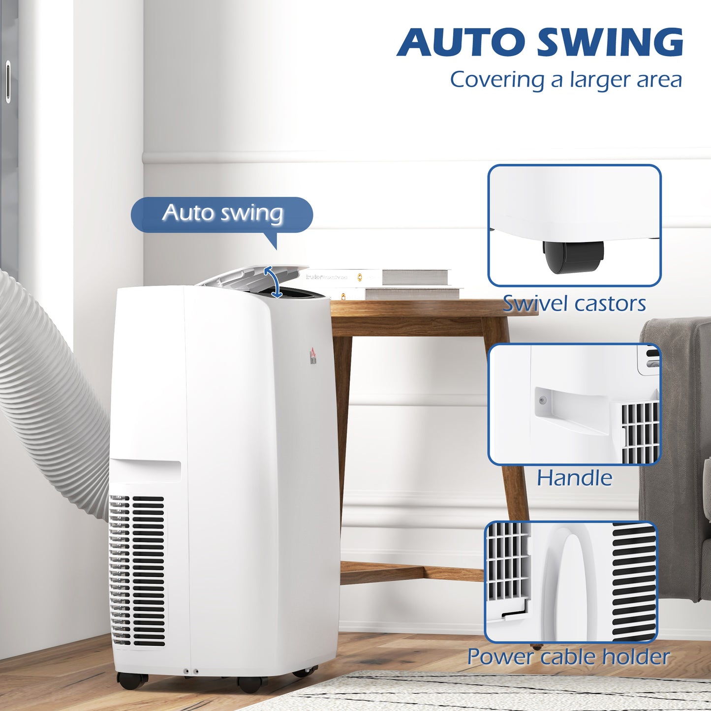 HOMCOM 12,000 BTU Mobile Air Conditioner for Room up to 28m with Dehumidifier Sleep Mode 24H Timer On/off Wheels